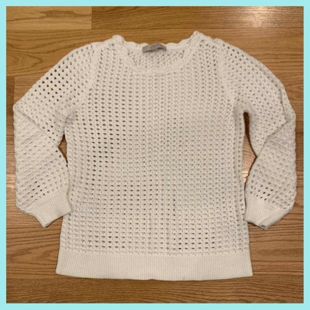 Ann Taylor Loft White Crochet Open Knit Sweater